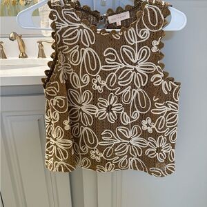 Solitaire Tan and Cream Floral Sleeveless Top